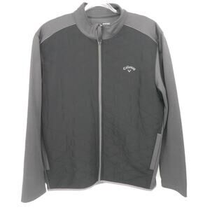 Callaway Full Zip Jacket Mens XL Black Gray Quilted Golf Layer Poly Stretch Warm